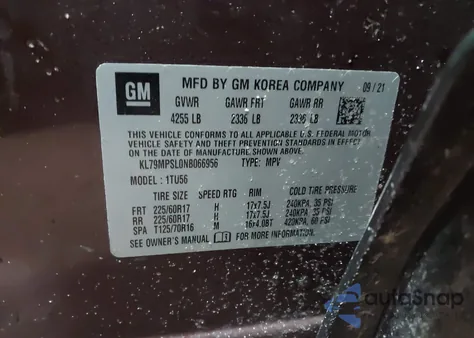 2022 Chevrolet Trailblazer Fwd Lt z USA, uszkodzony, nr VIN KL79MPSL0NB066956